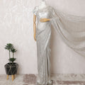 Exquisite Silver French Metallic Lace Saree, Stone Work, 110cm Wide - Chic Elegance-D17800 Regal Fabrics