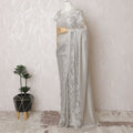Exquisite Silver French Metallic Lace Saree, Stone Work, 110cm Wide - Chic Elegance-D17800 Regal Fabrics