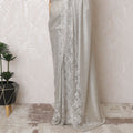 Exquisite Silver French Metallic Lace Saree, Stone Work, 110cm Wide - Chic Elegance-D17800 Regal Fabrics