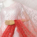 Romantic Blush & Coral French Lace Saree, 110cm, Glimmering Stone Highlights - No Blouse-D17806