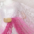 French ombre Lace Saree in Pink with Intricate Embellishments - 110 cm Width, 5.5 m Length-D17807
