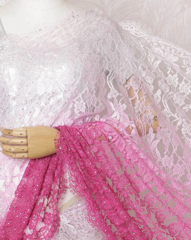 French ombre Lace Saree in Pink with Intricate Embellishments - 110 cm Width, 5.5 m Length-D17807 Regal Fabrics