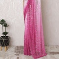 French ombre Lace Saree in Pink with Intricate Embellishments - 110 cm Width, 5.5 m Length-D17807