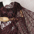 Elegant Maroon & Black French Lace Saree with Stone Work - 110cm Wide, 5.5m Length-D17808 Regal Fabrics