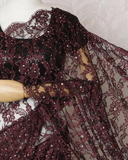 Elegant Maroon & Black French Lace Saree with Stone Work - 110cm Wide, 5.5m Length-D17808 Regal Fabrics