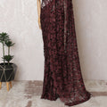Elegant Maroon & Black French Lace Saree with Stone Work - 110cm Wide, 5.5m Length-D17808 Regal Fabrics