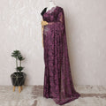 Plum & Lavender French Lace Saree with Stone Embellishments - 110cm, 5.5m-D17809 Regal Fabrics