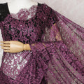 Plum & Lavender French Lace Saree with Stone Embellishments - 110cm, 5.5m-D17809 Regal Fabrics