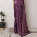 Plum & Lavender French Lace Saree with Stone Embellishments - 110cm, 5.5m-D17809 Regal Fabrics