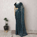 French Two-Tone Lace Saree with Exquisite Stone Work, Teal & Black, 110cm Width, 5.5m Length – Blouse Piece Not Included-D17811