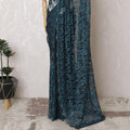 French Two-Tone Lace Saree with Exquisite Stone Work, Teal & Black, 110cm Width, 5.5m Length – Blouse Piece Not Included-D17811