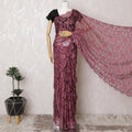 Elegant Bordeaux Two-Tone Lace Saree with Sparkling Stone Work, Made in France, 110cm Width, 5.5m Length – Exclusive Blouse Piece Not Included-D17812 Regal Fabrics