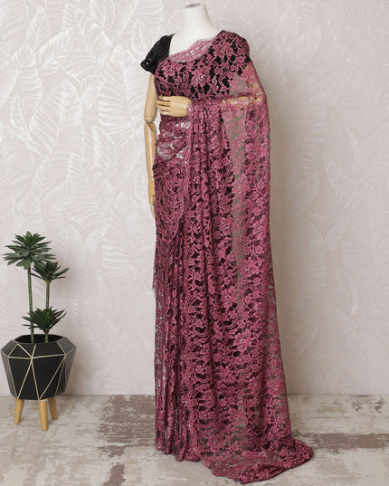 Elegant Bordeaux Two-Tone Lace Saree with Sparkling Stone Work, Made in France, 110cm Width, 5.5m Length – Exclusive Blouse Piece Not Included-D17812 Regal Fabrics