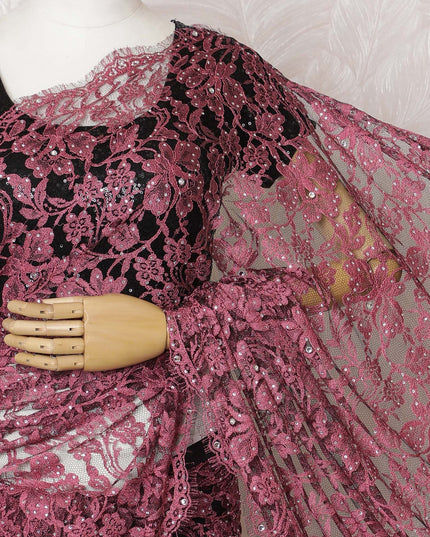 Elegant Bordeaux Two-Tone Lace Saree with Sparkling Stone Work, Made in France, 110cm Width, 5.5m Length – Exclusive Blouse Piece Not Included-D17812 Regal Fabrics