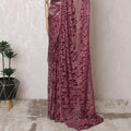 Elegant Bordeaux Two-Tone Lace Saree with Sparkling Stone Work, Made in France, 110cm Width, 5.5m Length – Exclusive Blouse Piece Not Included-D17812 Regal Fabrics