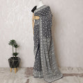 Ebony and Ivory Silk Georgette Saree with Classic Print, 110cm Width - 5.5m Flowing Elegance, Blouse Not Included-D17815
