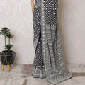 Ebony and Ivory Silk Georgette Saree with Classic Print, 110cm Width - 5.5m Flowing Elegance, Blouse Not Included-D17815