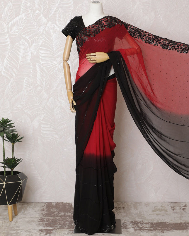 Scarlet Elegance Silk Chiffon Saree with Sequined Border, 110cm Width - 5.5m of Graceful Drapery, Blouse Not Included-D17816