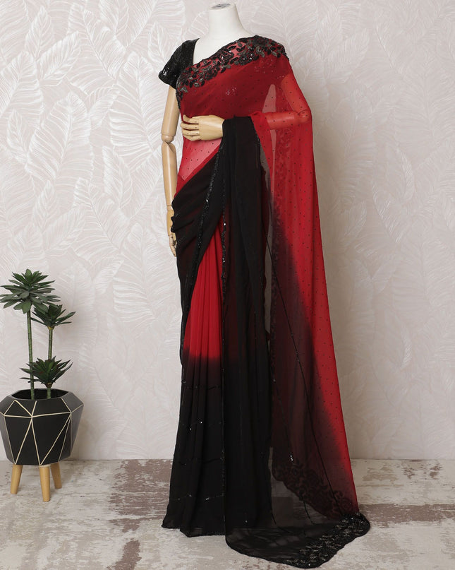 Scarlet Elegance Silk Chiffon Saree with Sequined Border, 110cm Width - 5.5m of Graceful Drapery, Blouse Not Included-D17816