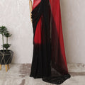 Scarlet Elegance Silk Chiffon Saree with Sequined Border, 110cm Width - 5.5m of Graceful Drapery, Blouse Not Included-D17816