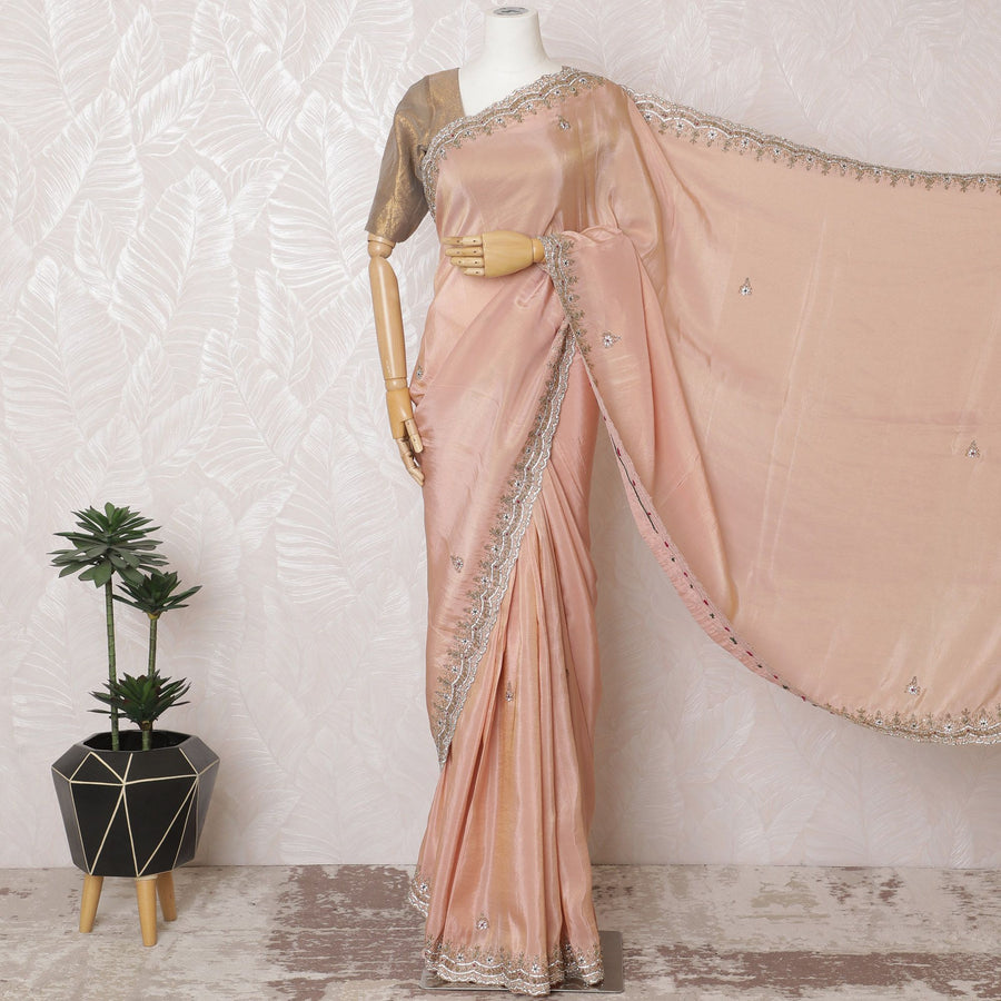 Peach Blossom Art Silk Saree with Crystal Embellishments, 110cm Width - 5.5m of Refined Elegance, Blouse Not Included-D17817 Regal Fabrics