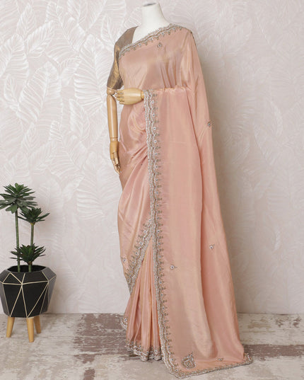 Peach Blossom Art Silk Saree with Crystal Embellishments, 110cm Width - 5.5m of Refined Elegance, Blouse Not Included-D17817 Regal Fabrics