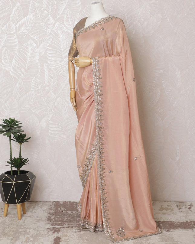 Peach Blossom Art Silk Saree with Crystal Embellishments, 110cm Width - 5.5m of Refined Elegance, Blouse Not Included-D17817