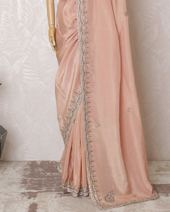 Peach Blossom Art Silk Saree with Crystal Embellishments, 110cm Width - 5.5m of Refined Elegance, Blouse Not Included-D17817