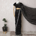 Midnight Shimmer Chiffon Saree with Silver Wave Accents, 110cm Width - 5.5m of Sophisticated Drape, Blouse Not Included-D17818