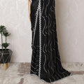 Midnight Shimmer Chiffon Saree with Silver Wave Accents, 110cm Width - 5.5m of Sophisticated Drape, Blouse Not Included-D17818