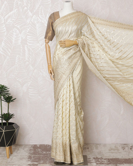 Elegant Cream Art Silk Saree - 110cm Width, 5.5m Length - Exquisite Gold Detailing - Blouse Not Included-D17820 Regal Fabrics