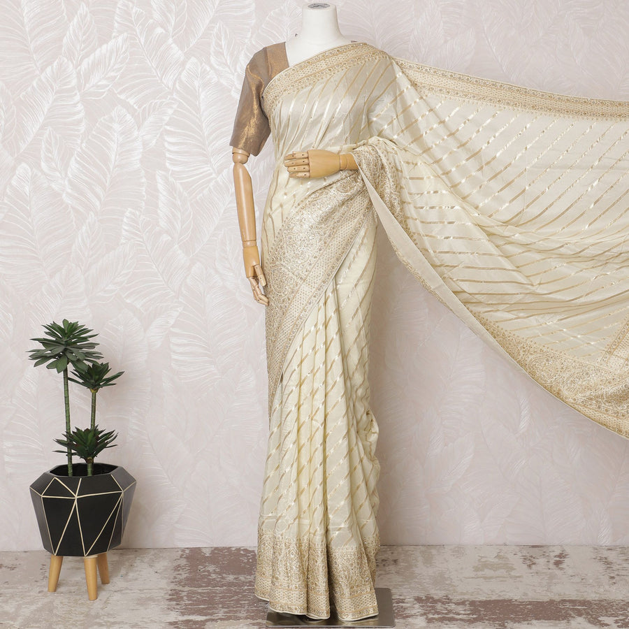 Elegant Cream Art Silk Saree - 110cm Width, 5.5m Length - Exquisite Gold Detailing - Blouse Not Included-D17820 Regal Fabrics