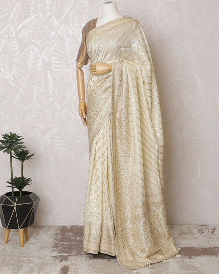 Elegant Cream Art Silk Saree - 110cm Width, 5.5m Length - Exquisite Gold Detailing - Blouse Not Included-D17820 Regal Fabrics