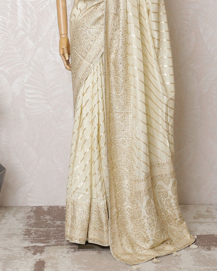 Elegant Cream Art Silk Saree - 110cm Width, 5.5m Length - Exquisite Gold Detailing - Blouse Not Included-D17820 Regal Fabrics