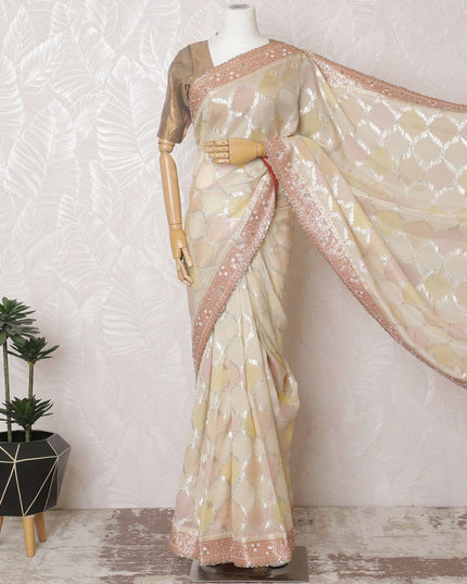 Elegant Beige Art Silk Saree with Delicate Embroidery and Stoning, Traditional Indian Attire, 110cm Width-D17821 Regal Fabrics