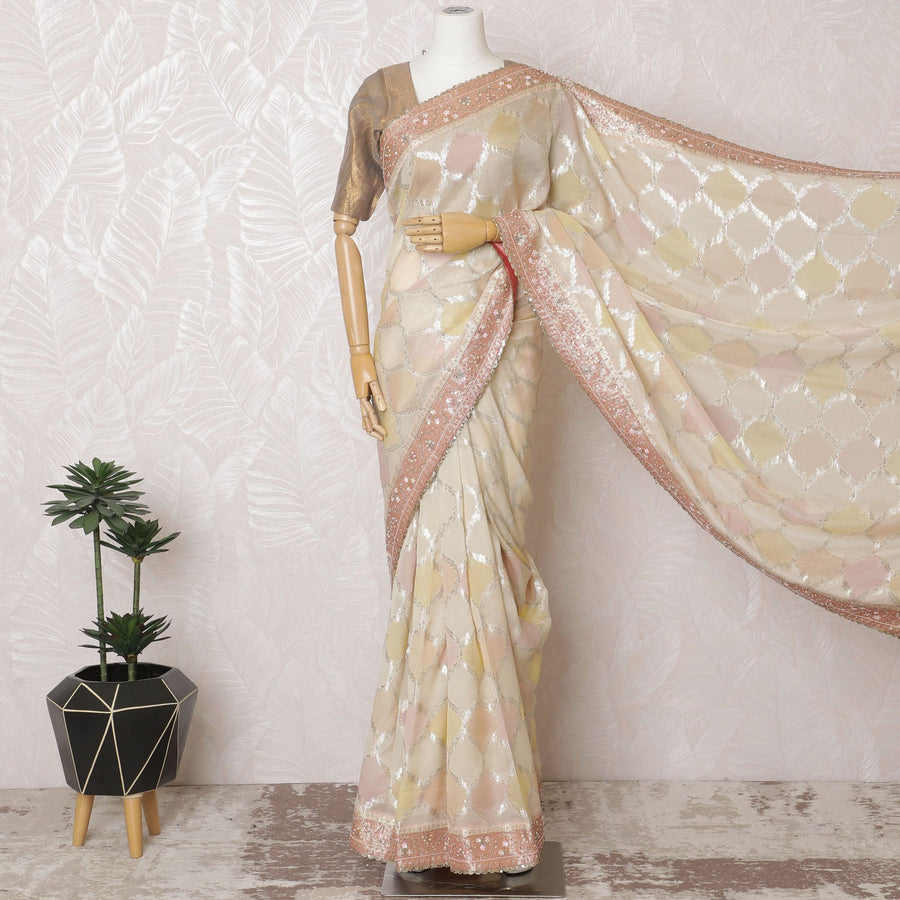 Elegant Beige Art Silk Saree with Delicate Embroidery and Stoning, Traditional Indian Attire, 110cm Width-D17821 Regal Fabrics