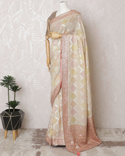 Elegant Beige Art Silk Saree with Delicate Embroidery and Stoning, Traditional Indian Attire, 110cm Width-D17821 Regal Fabrics