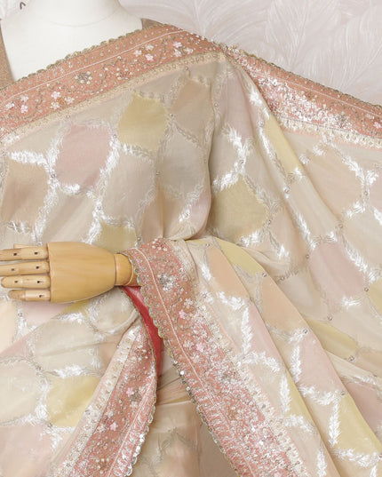 Elegant Beige Art Silk Saree with Delicate Embroidery and Stoning, Traditional Indian Attire, 110cm Width-D17821 Regal Fabrics