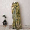 Traditional Olive Green Silk Georgette Saree with Rich Embroidery, 110cm Width, Crafted in India (Blouse not included)-D17822