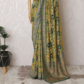 Traditional Olive Green Silk Georgette Saree with Rich Embroidery, 110cm Width, Crafted in India (Blouse not included)-D17822