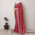 Luxurious Ruby Red Art Silk Chiffon Saree with Silver Detailing, 110cm Width, Indian Craftsmanship (Blouse not included)-D17823