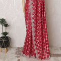 Luxurious Ruby Red Art Silk Chiffon Saree with Silver Detailing, 110cm Width, Indian Craftsmanship (Blouse not included)-D17823