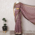 Regal Mauve Silk Georgette Jacquard Saree with Gold Foil Motifs, 110 cm Width - Crafted in India (Blouse Not Included)-D17826
