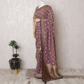 Regal Mauve Silk Georgette Jacquard Saree with Gold Foil Motifs, 110 cm Width - Crafted in India (Blouse Not Included)-D17826