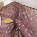 Regal Mauve Silk Georgette Jacquard Saree with Gold Foil Motifs, 110 cm Width - Crafted in India (Blouse Not Included)-D17826