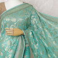 ساري جورجيت حرير أزرق مائي مع تطريز وخرز رائع، عرض 110 سم - مصنوع يدويًا في الهند (البلوزة غير متضمنة) -D17827