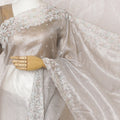 Sophisticated Silver Silk Mesh Organza Saree with Floral Embroidery, 110 cm Width - Crafted in India (Blouse Not Included)-D17829