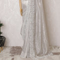 Sophisticated Silver Silk Mesh Organza Saree with Floral Embroidery, 110 cm Width - Crafted in India (Blouse Not Included)-D17829