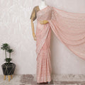 Blush Pink Synthetic Party Wear Saree with White Embroidery, 110 cm Width - Tailored in India (Blouse Not Included)-D17830