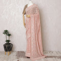 Blush Pink Synthetic Party Wear Saree with White Embroidery, 110 cm Width - Tailored in India (Blouse Not Included)-D17830